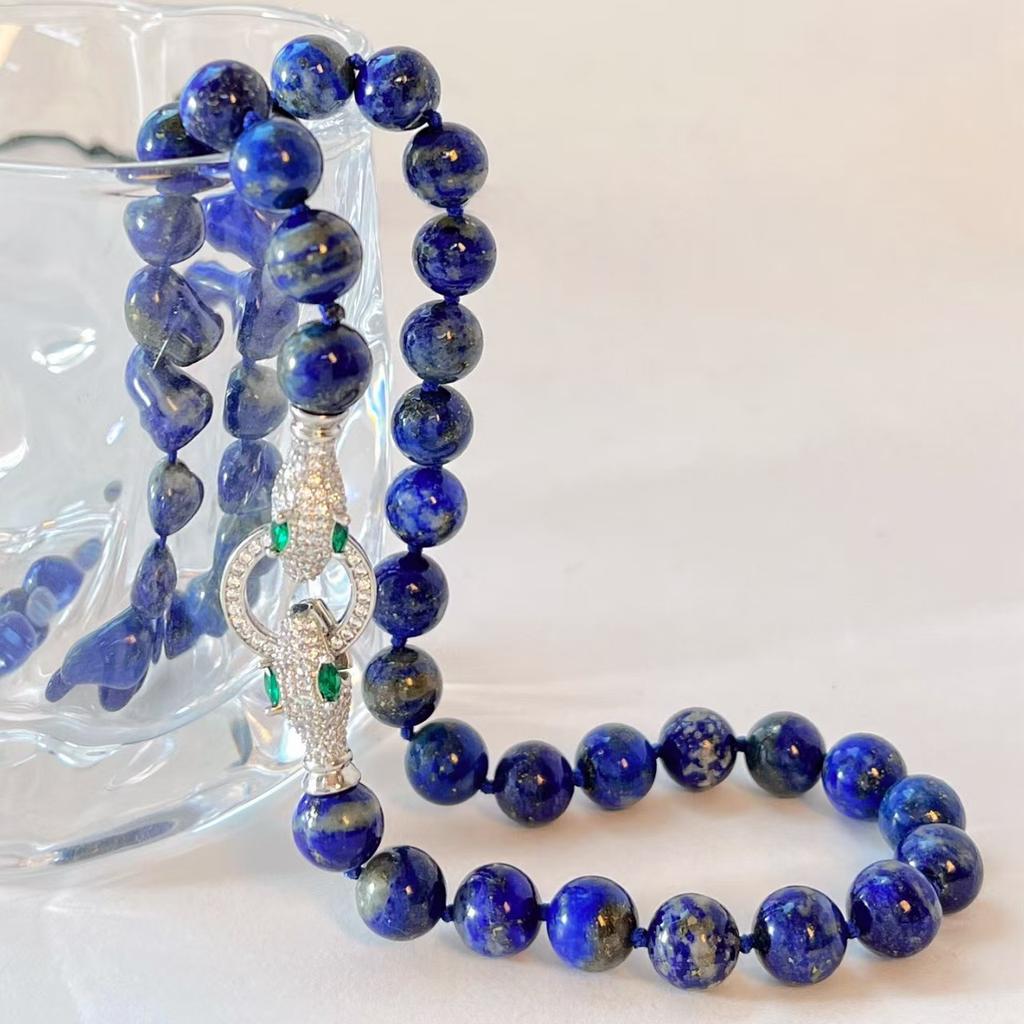 8mm High Quality Design Natural Lapis Lazuli Basic Clavicle Chain Necklace for Women