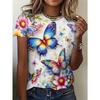 Summer Fashion Women's T-shirt Beautiful Flower Pattern Printed T-shirt Round Neck Short Sleeve Regular Top Women's T-shirt