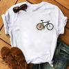 Spring Summer Ladies Floral Bicycle Pattern Fashion Cartoon Print White Letter T-shirt Woman Clothes T Shirt Tops Tee Graphic