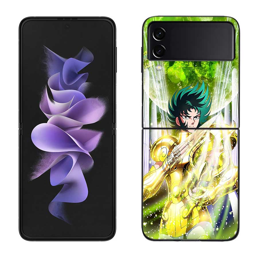 Saint Seiya Knights Of The Zodiac Phone Case For Samsung Z Flip 7 6 5G Galaxy Z Flip 5 4 3 Black Hard Cell Cover Luxury PC Shel
