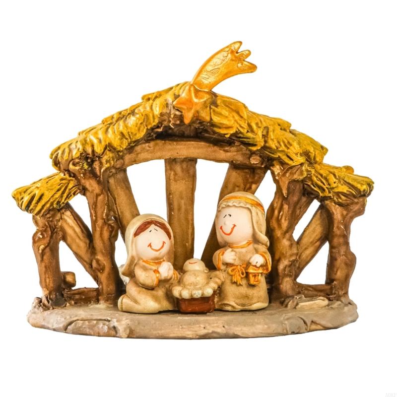 Christmas Nativity Figurines Nativity Scene Statue with Stable Holy Family A0KF