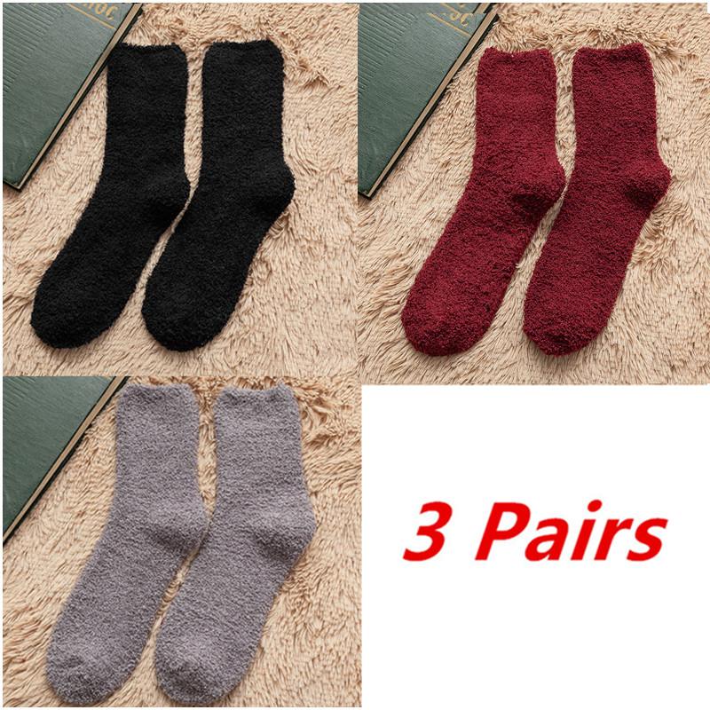 3 Pairs Lot Winter Warm Thicken Fluffy Socks Men Soft Elastic Coral Velvet Towel Sock Unisex Thermal Cozy Floor Sleeping Socken