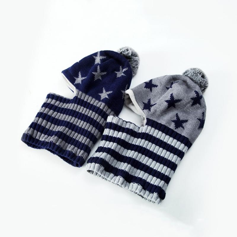 Winter Kinder Mütze Strick Stern Mützen für Baby Junge Mütze Schal Snood Mit Fleecefutter Mützen für Jungen