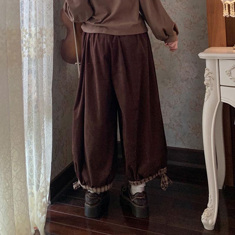 Japoński słodki kwiat sztruks szerokie nogawki spodnie na co dzień kobiety w stylu Vintage śliczne luźne spodnie dziewczyny Harajuku spodnie dresowe Kawaii Bloomers