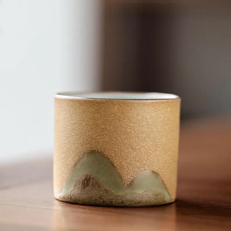 Chinese Retro Pottery Teacup Exquisite Handmade Ceramic Tea Bowl Travel Meditation Cup Pu'er Master Cup Tea Set Accessories