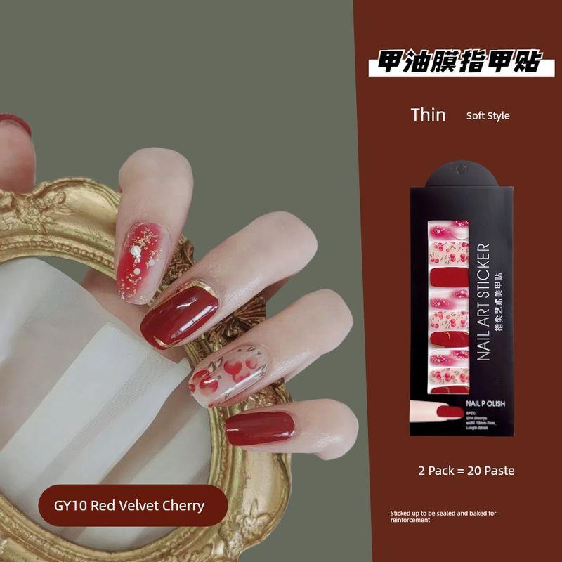 

Минималистичные пайеточные трехмерные запекаемые без сушки мягкие гелевые наклейки для ногтей бумажная лента стразы ювелирные изделия аппликация для ногтей наклейка для ногтей бумага GY10 Red Velvet Cherry (without Diamond)