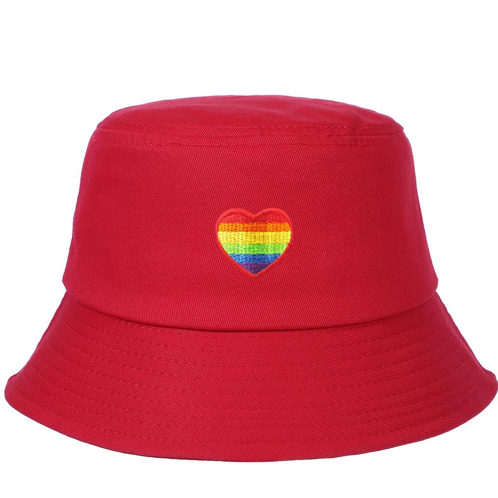 Regenbogen-Herz-Stickerei Fischerhut Mit Sonnenschutz Für Draußen Lässig Damen