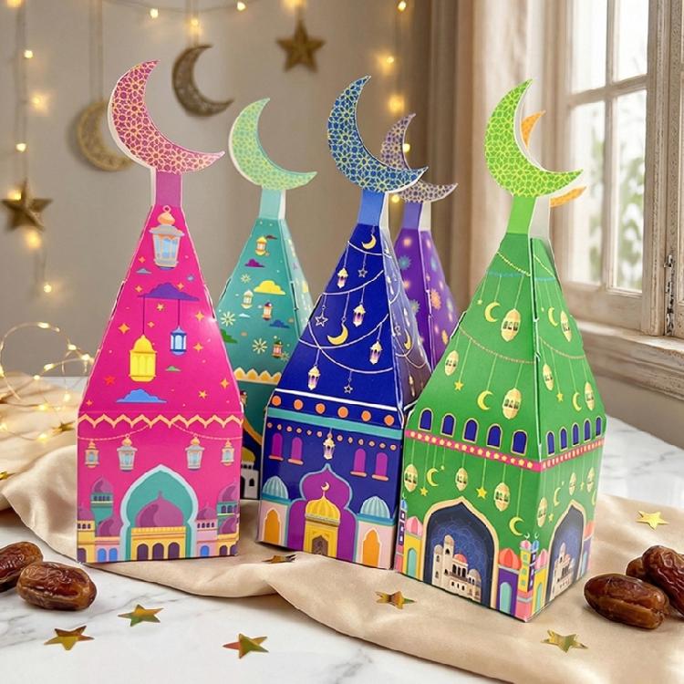 12Pcs Mosque Shaped Party Treat Holders Candy Chocolate Boxes For Wedding Cultural Event Middle Eastern Gift Packaging