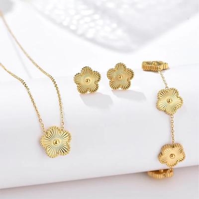 Metall Laser Fünfblatt Blume Armband Halskette Ohrringe Zirkon Set Klassisch Für Frau Edelstahl Zirkon Alltagskleidung Klee