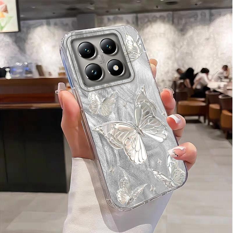 Luxury Butterfly Girls Women Feather Texture Phone Case For Xiaomi 14T 13T Pro 14Tpro 11 Lite 5G NE Shockproof Fundas Cover