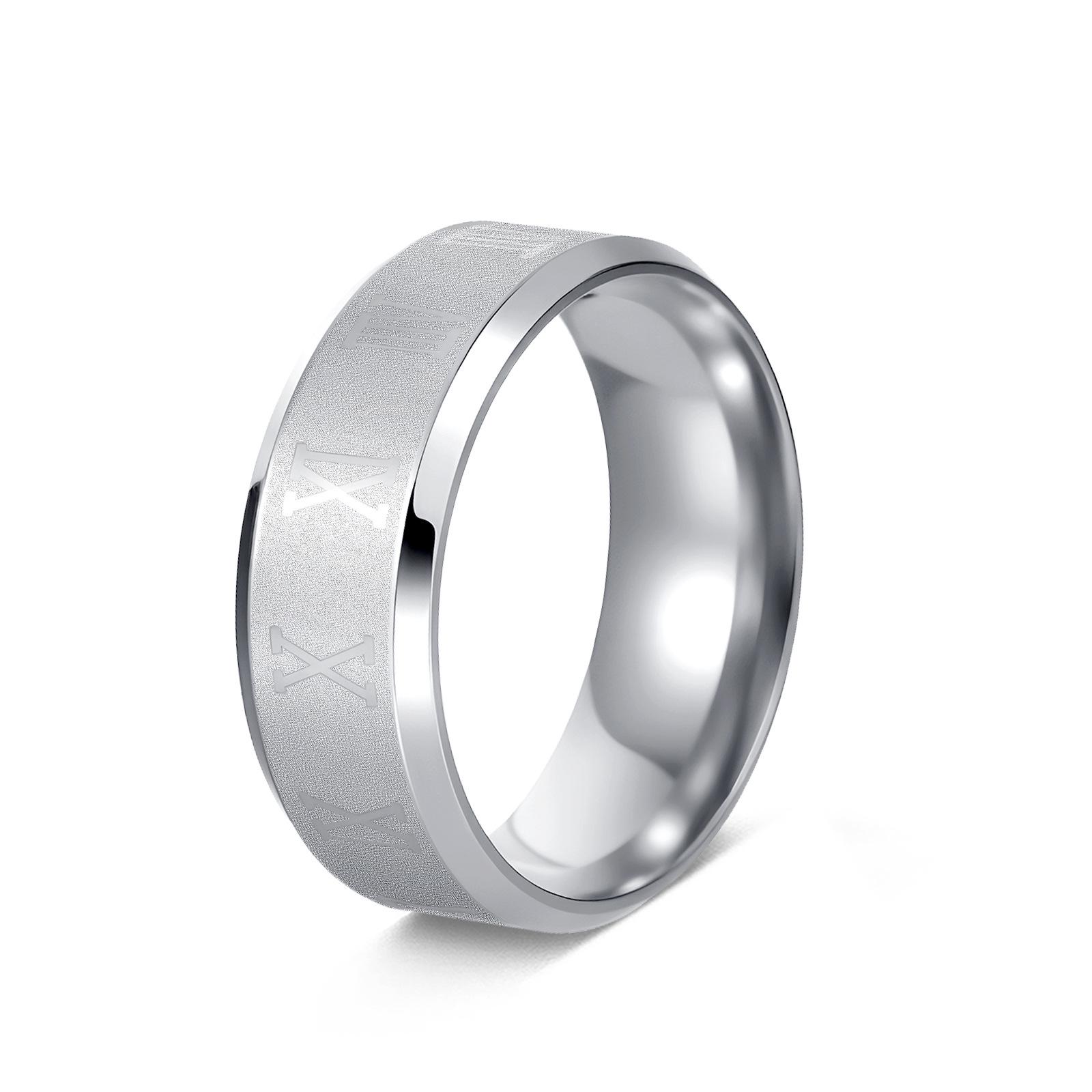 Европейский стиль, 8 мм, кольцо из нержавеющей стали с римскими цифрами, вакуумное гальваническое покрытие Size 9