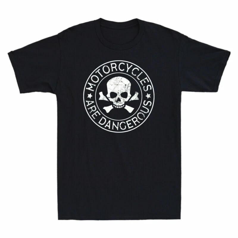 Motorcycles Are Dangerous Funny Skeleton Skull Motorbike Vintage Men s T-Shirt L
