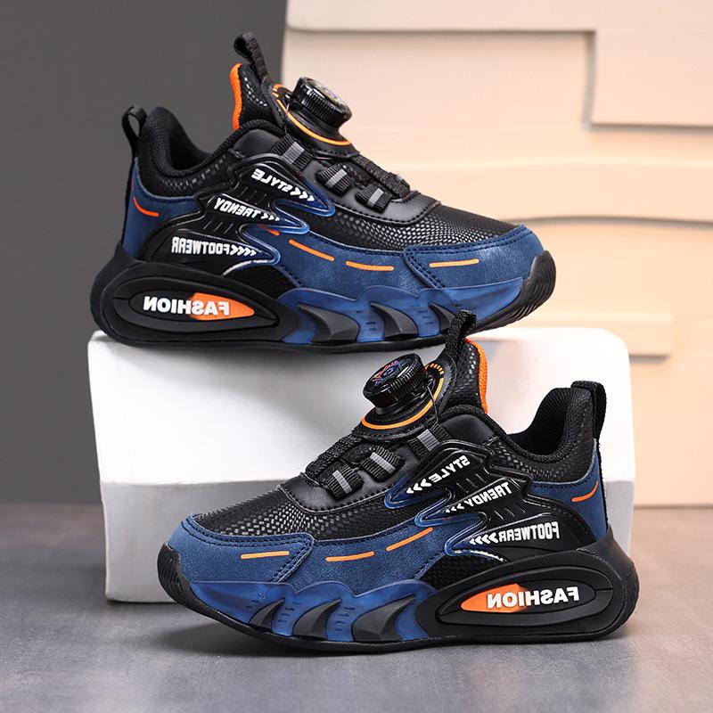 Boys' Waterproof Leather Sports Shoes with Rotating Button for Autumn/Winter 2025 - Ideal for Older Kids