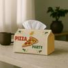 2D Flat, 1 Vintage Typography Food Pattern Tissue Box - Pizza Slice Vintage Poster, Striking Color Design Fabric Multi-functional Storage Box, Suitabl