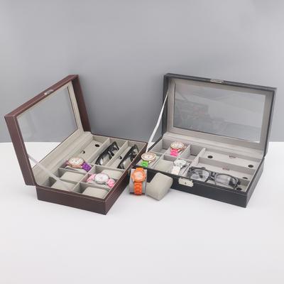 6+3 Fächer PU Leder Uhren Sonnenbrillen Organizer Box Display Halter Etuis Multifunktional und Effektive Aufbewahrung Für Männer Und Frauen