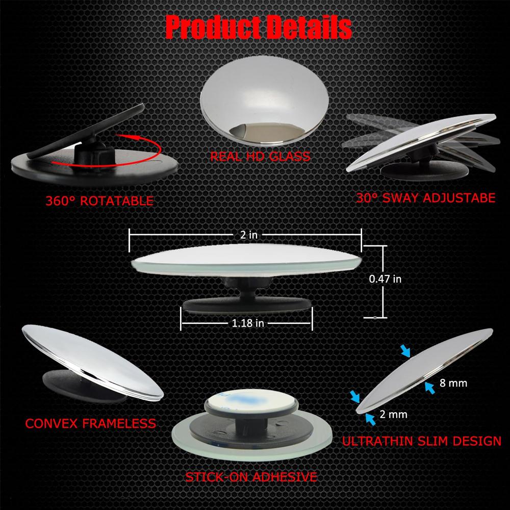 

2Pcs Car Mirror HD Convex Mirror Blind Spot Auto Rearview Mirror 360 Degree Wide Angle Vehicle Parking Rimless Mirrors Universal