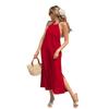 2026 new women's clothing halter neck halter lace-up dress summer seaside vacation style split-ended long dress