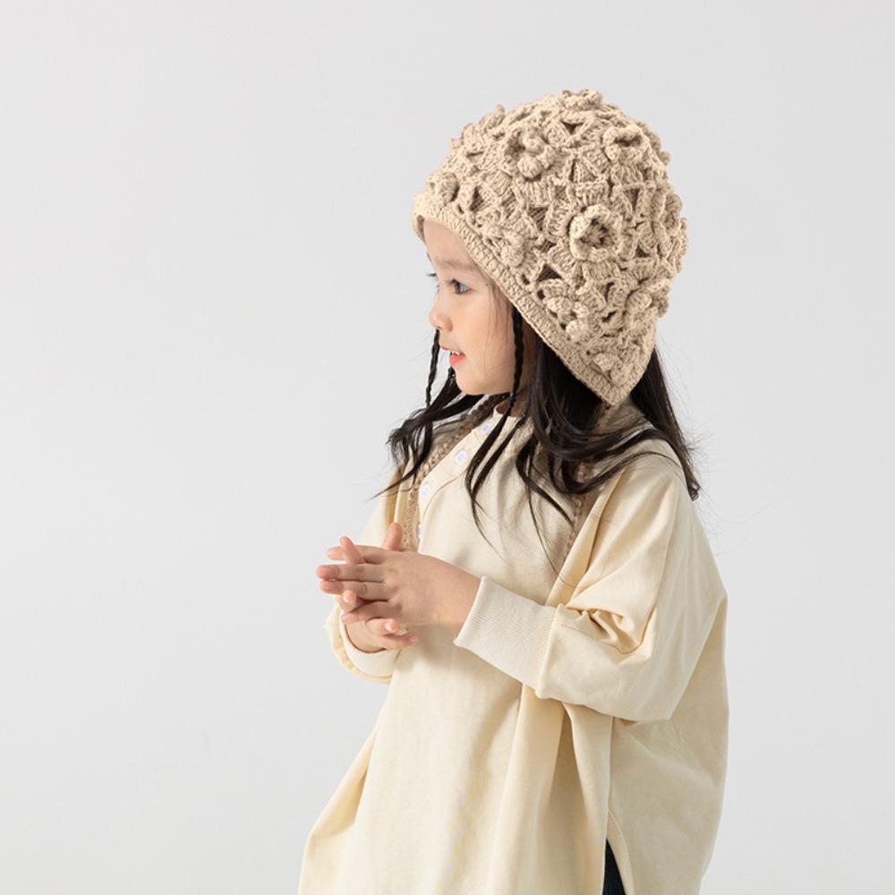 Ear Protection Autumn Winter Hat Solid Color Kids Cap Vintage Hand Knitted Hat Girl