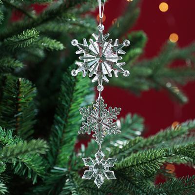 Christmas Snowflake Ornament with Lanyard Creative Shape Transparent Shatterproof Acrylic Pendant Hanging Decor