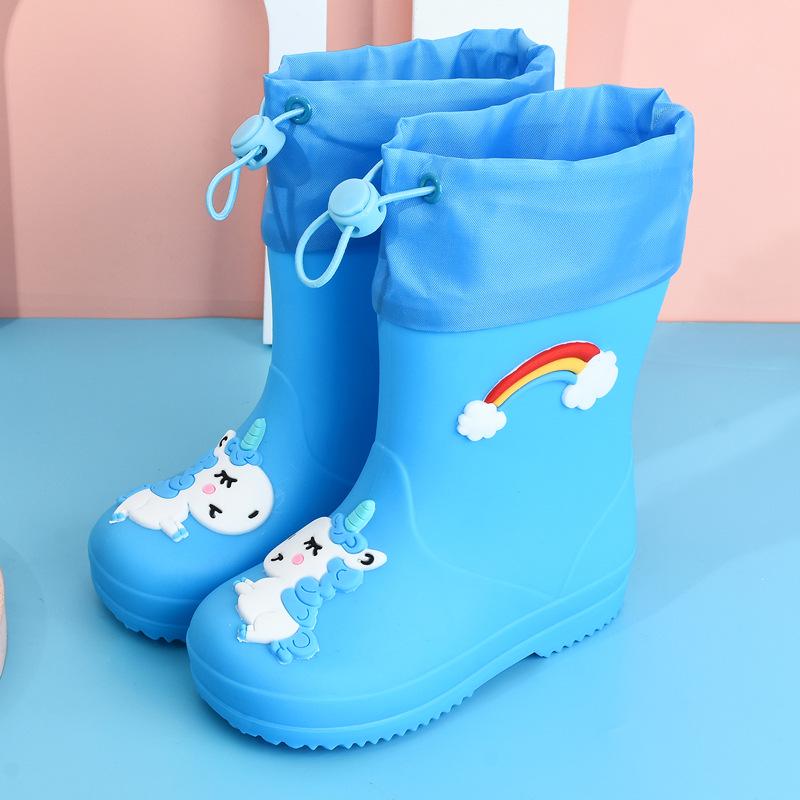 Cizme de ploaie pentru copii cu desene animate - Căptușite cu fleece, Antiderapante, Șnur pentru băieți și fete, Pantofi de grădiniță pentru toate anotimpurile