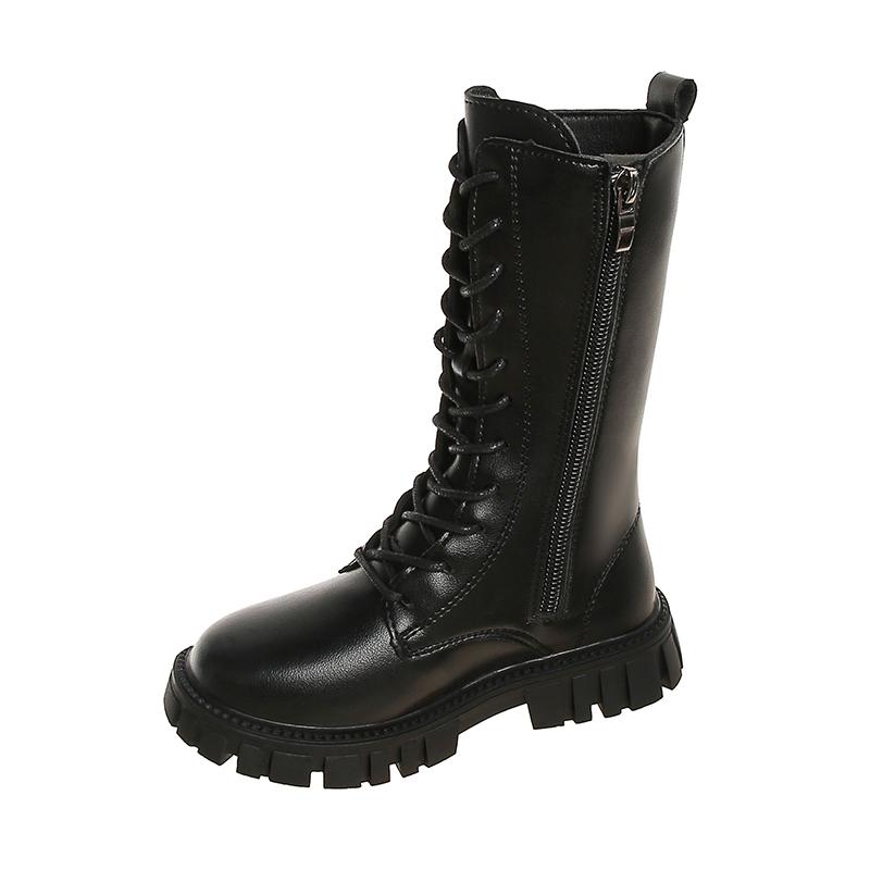 

Toddler Girls Knee High Boots Lace Up Side Zipper Non-Slip Soft Sole Casual Shoes for School Daily Outdoor Autumn Winter Wear 37 чорний