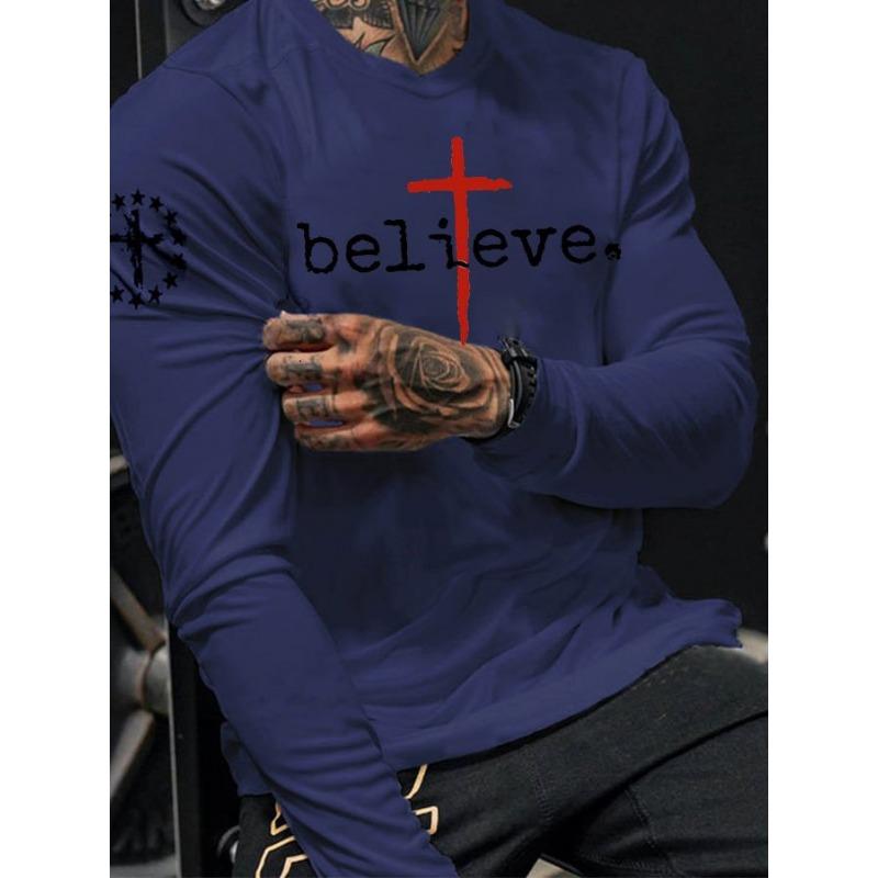 Spring Autumn Men's Casual Flag Printed Top Long Sleeve T-shirt Plus Size Men's Tees