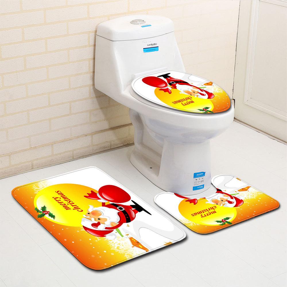 Christmas Bathroom Floor Mat Toilet Three-Piece Set