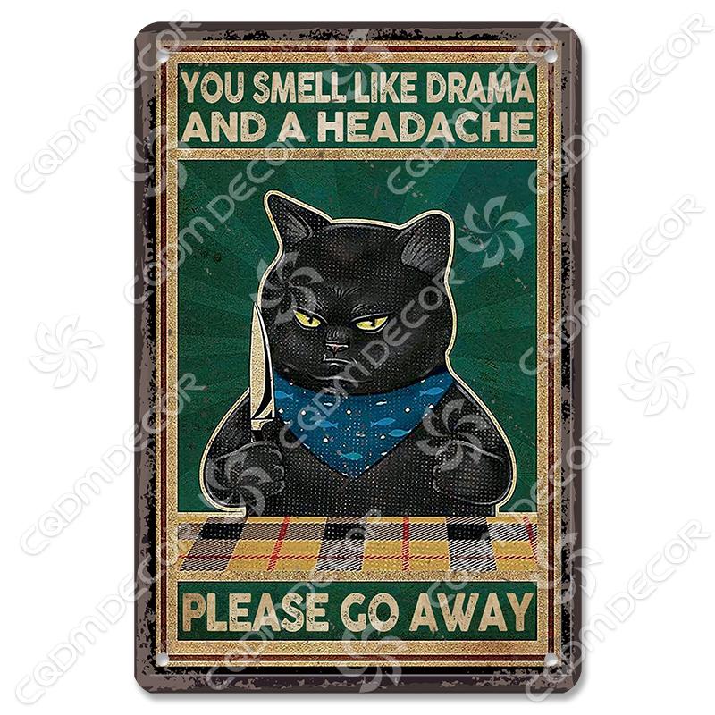 Black Cat Tin Sign Metal Plaque Read Books Drink Wine Pet Metal Poster Vintage Wall Decor for Coffee Shop Kitchen Bathroom Home