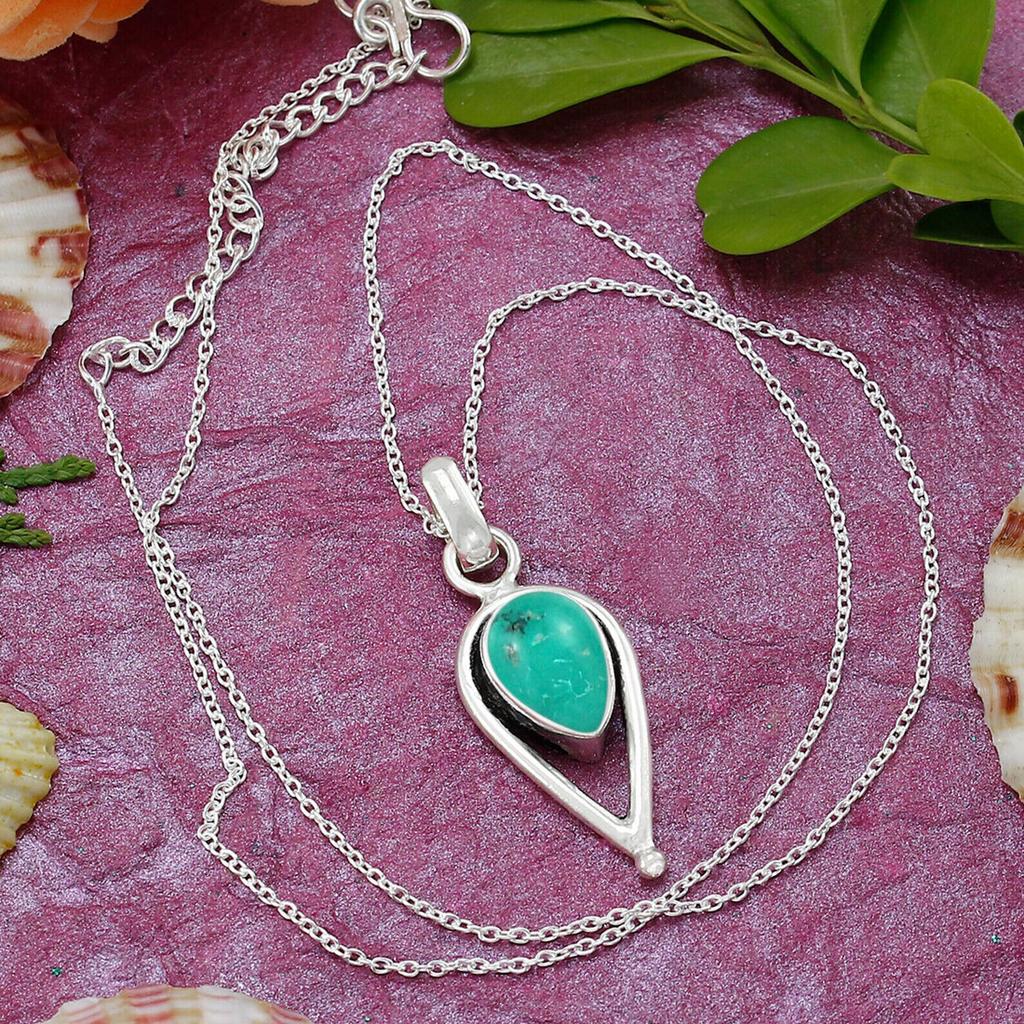 Turquoise Pendant-Teardrop Turquoise Pendant-Tibetan Turquoise Necklace