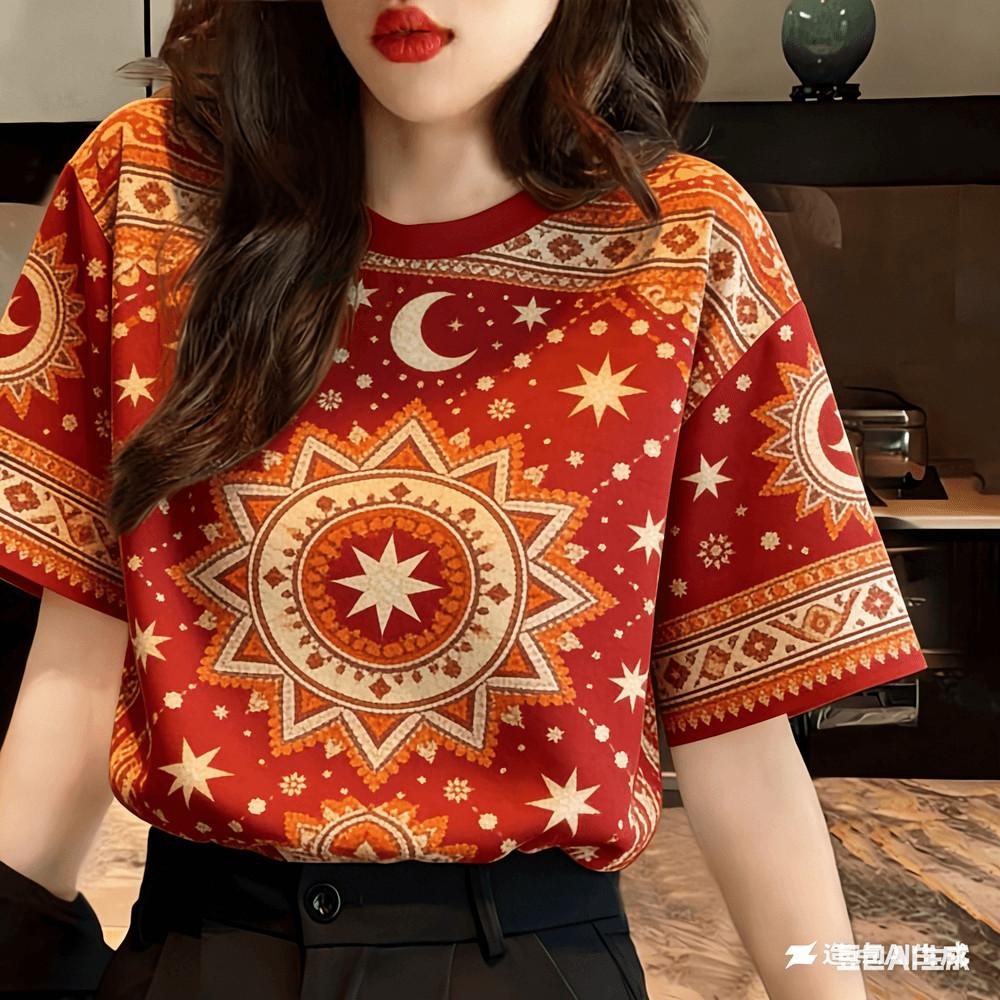 T-shirt Women's Casual Printed Flower Pattern - Suitable for Water Splashing Festival