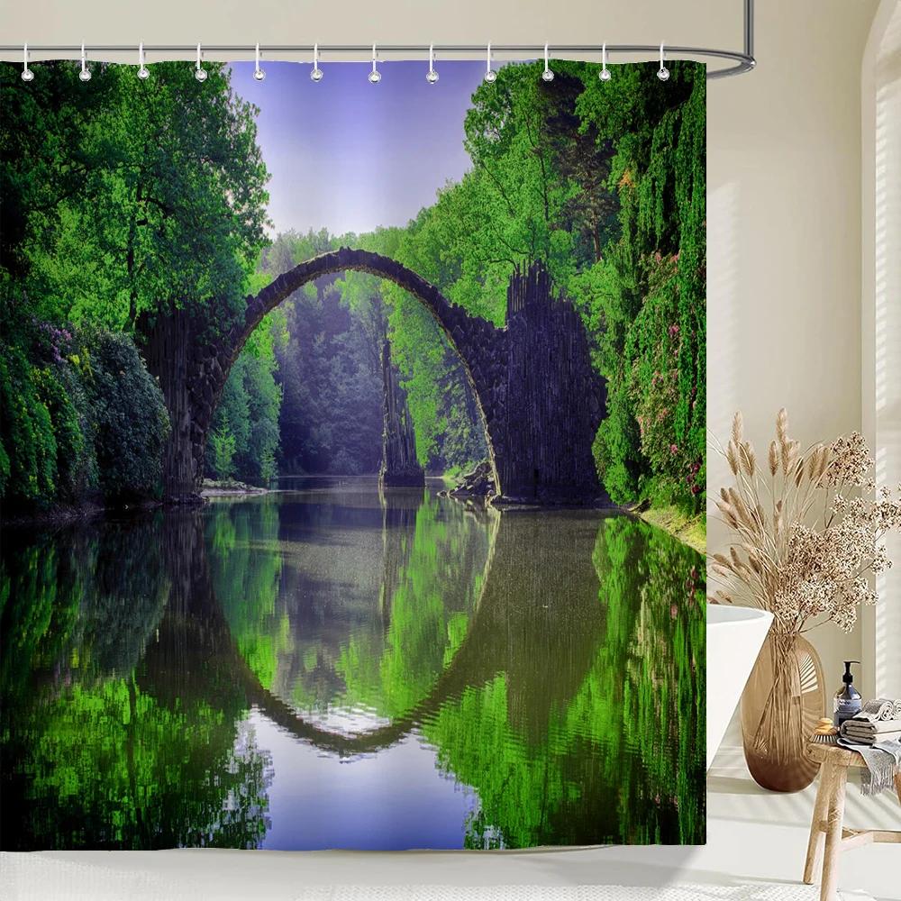 Scenery 3D Bathroom Curtains Natural Landscape Printed Shower Curtains With Hooks Home Decoration Waterproof Fabric Bath Screen