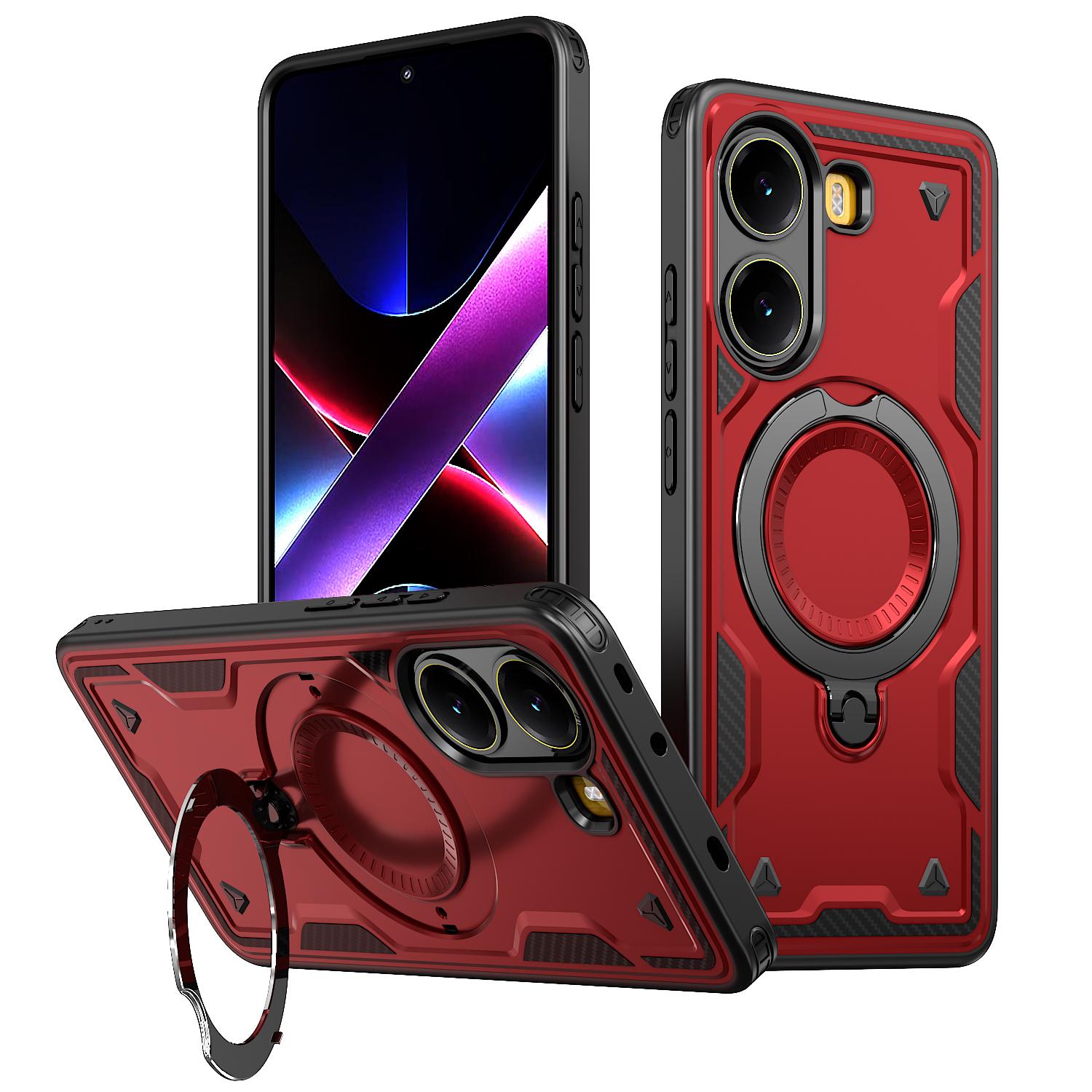 

Для Xiaomi Poco F7 C71 X7/Redmi A5/Redmi Turbo 4 Pro Пластикова тверда оболонка з кільцем-тримачем, що обертається, Магнітний чохол для телефону For Mi Poco F7 5G червоний