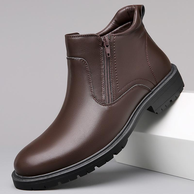Herbst Winter Neue Designer-Lederstiefel für Herren Einfarbige Mode-Plateauschuhe Männliche Mode Lässige Business-Knöchelboots Mann