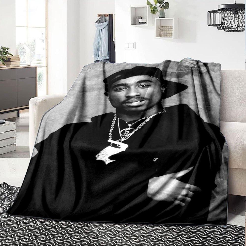 1pc 2PacHip Hop Blanket Soft Lightweight All Season Multi Purpose Throw for Sofa, Bed, Office & Picnics, French Style with Iconic Album Art & Quotes