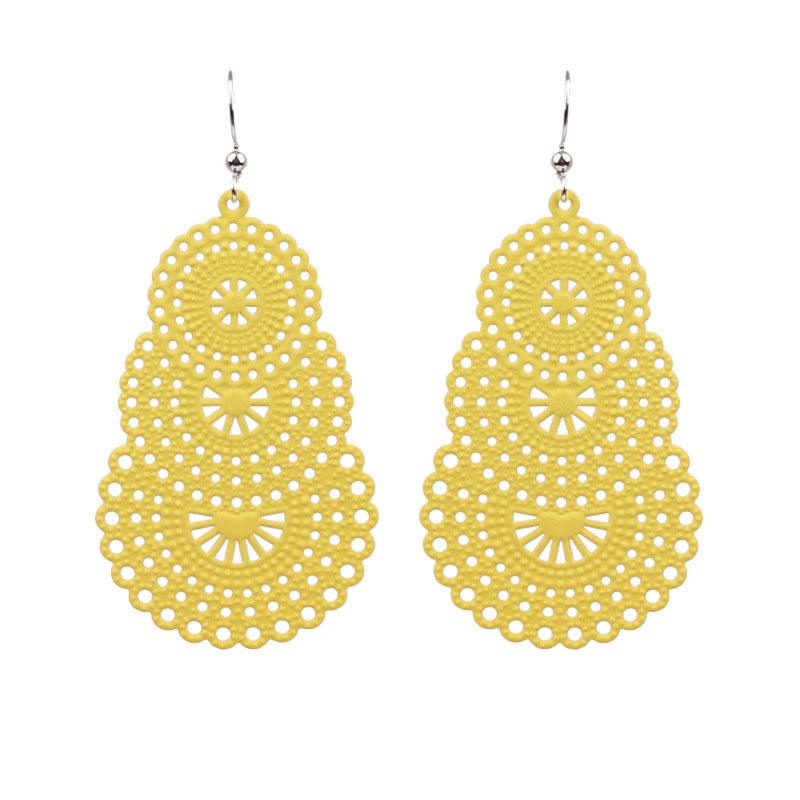 Vintage Candy Color Openwork Pattern Long Earrings For Women Jewelry Big Hollow Geometric Metal Drop Dangle Earrings Pendientes