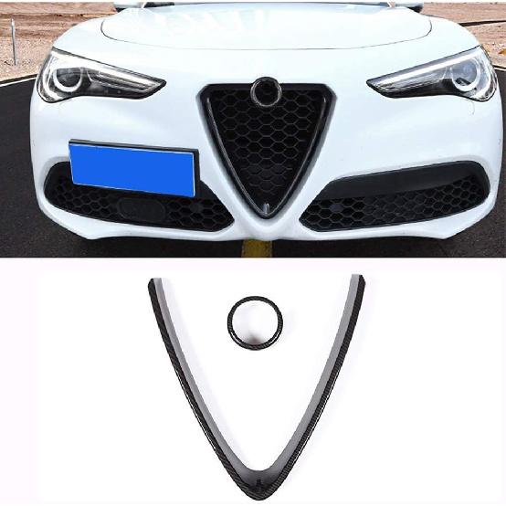 YIWANG Carbon Fiber Style ABS Chrome Front Grill Decoration Frame Trim 2Pcs For Alfa Romeo Stelvio 2017 2018 2019 2020 Auto Accessories (NOT