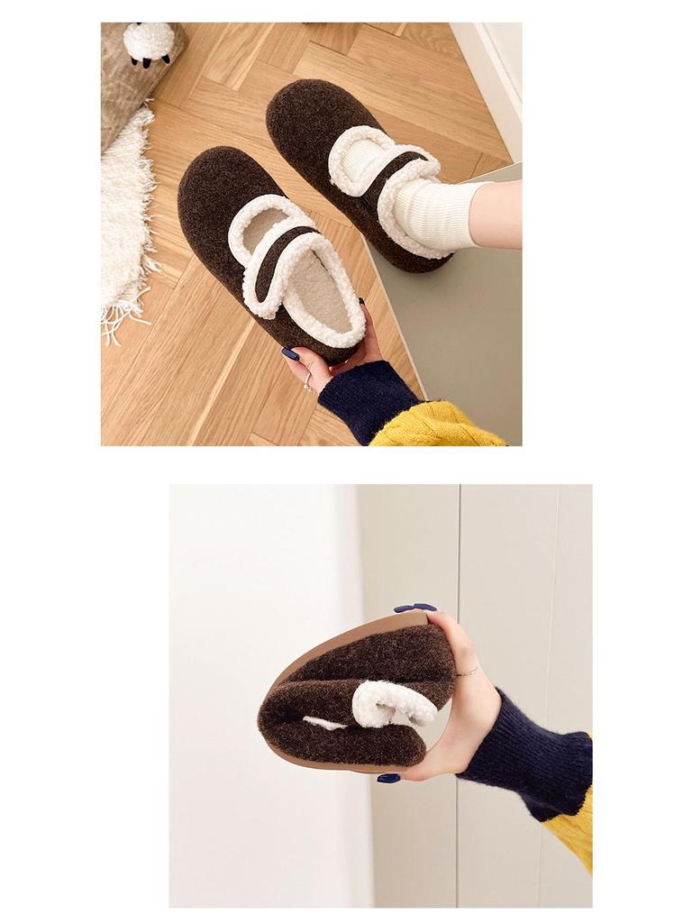 Comfortable Women's Furry Mary Jane Shoes for Autumn/Winter - Versatile, Solid Color, Cotton-Enhanced, Ideal for Home, Outdoor, and Commuting.