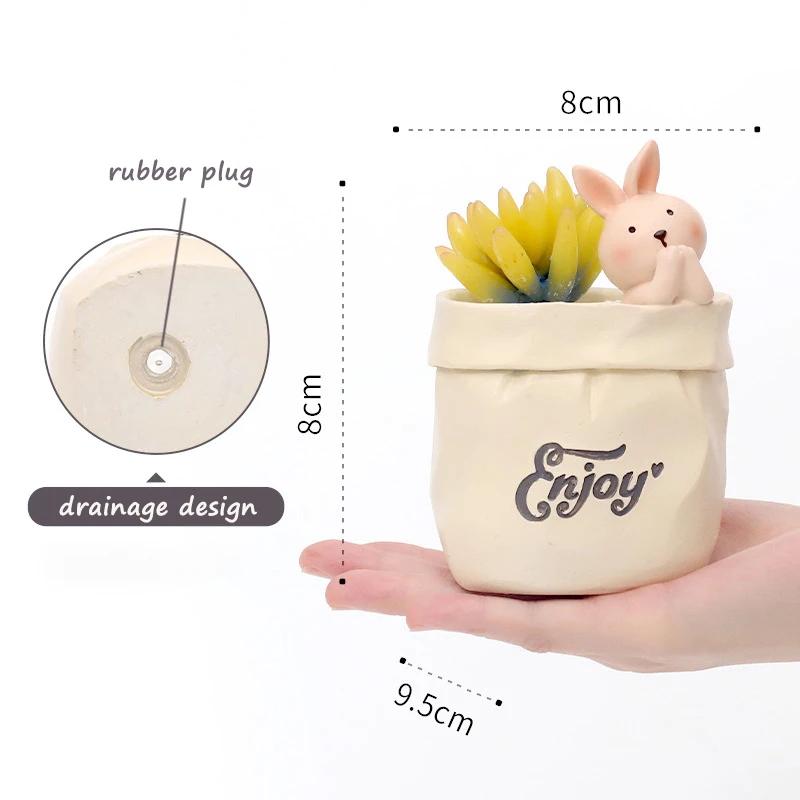Adorable Animal-Themed Resin Succulent Pot In Paper Bag Design Decorative Planter for Home Decor & Stylish Gift Giving