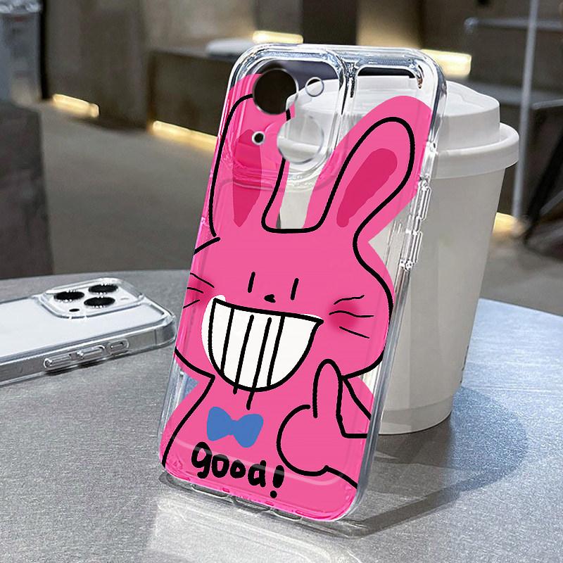 Big teeth Pink Rabbit Phone Case For iPhone 17 Pro Max 16 Pro 15 Plus 14 13 mini 12 11 16E Plus 17Air Fashion Soft Case