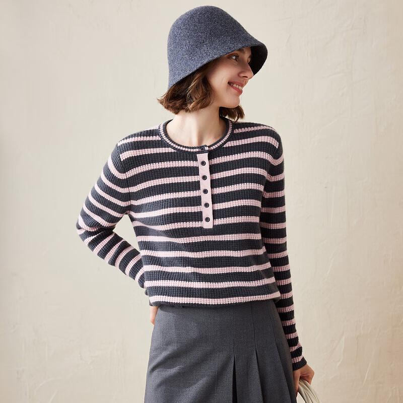 Kemon Boca Women's Striped Round Neck Cashmere Sweater