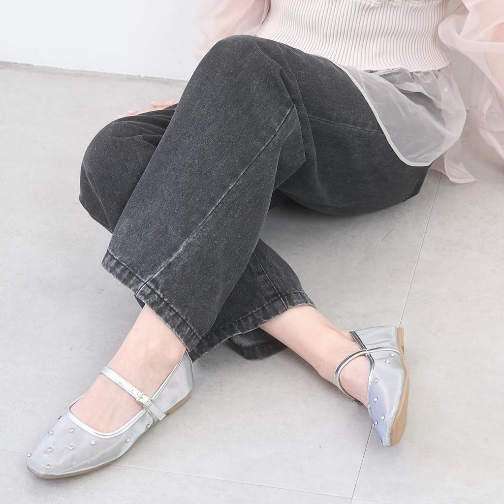 Bridget Birkin Women's Dot Jewel Tulle Flat Pumps (551521), Silver, Size 22.5cm