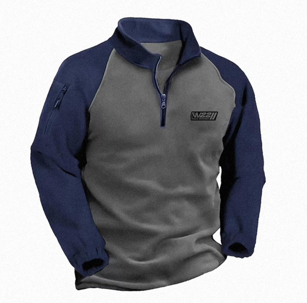 Men's Fleece Warm V-neck Zipper Sweatshirt Outdoor Sports Coats Pullover Men's Casual Outwear