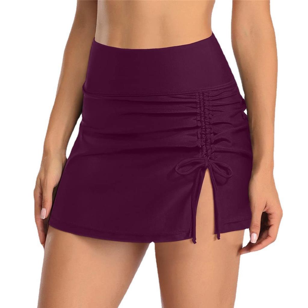 Women Solid Color Drawstring Quick Dry Plain Boxer Swim Trunks For Swimming