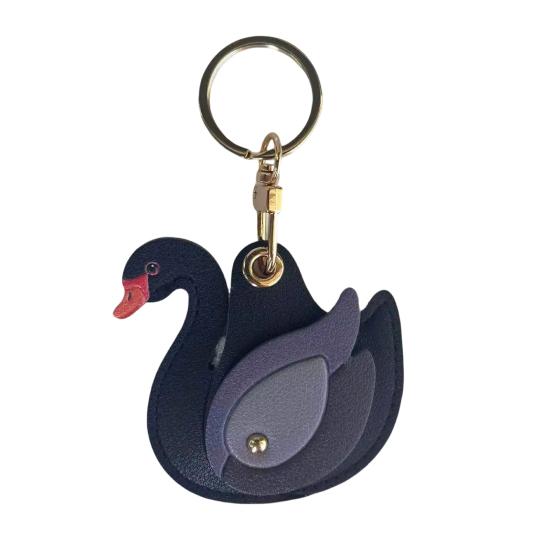 

Keychain Pendant Gradient Swan Shape Bag Pendant with Metal Buckle Imitation Leather Access Card Cover Car Keychain Bag чёрный