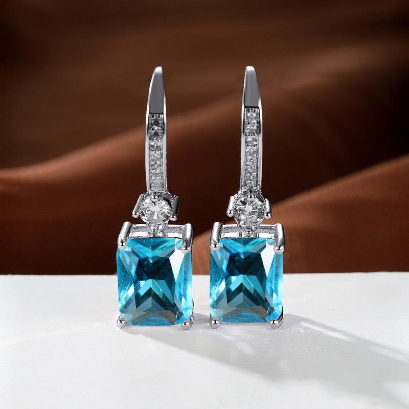 Wish explosive platinum micro-inlaid zircon square diamond quadrilateral stud earrings couple light luxury temperament jewelry