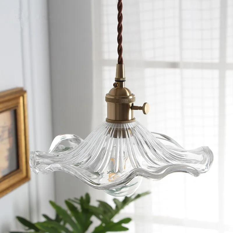 The Nordic brass chandelier glass chandelier Japanese restaurant corridor balcony bedroom lotus leaf absorb dome light