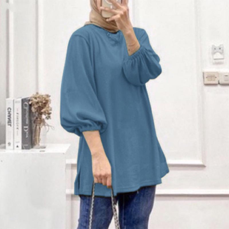 2025 Spring/Autumn Women's Loose Round Neck Solid Lantern Sleeve Knitted Top
