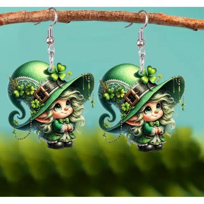 St. Patrick s Day Green Four-Leaf Clover Ladybug Acrylic Earrings