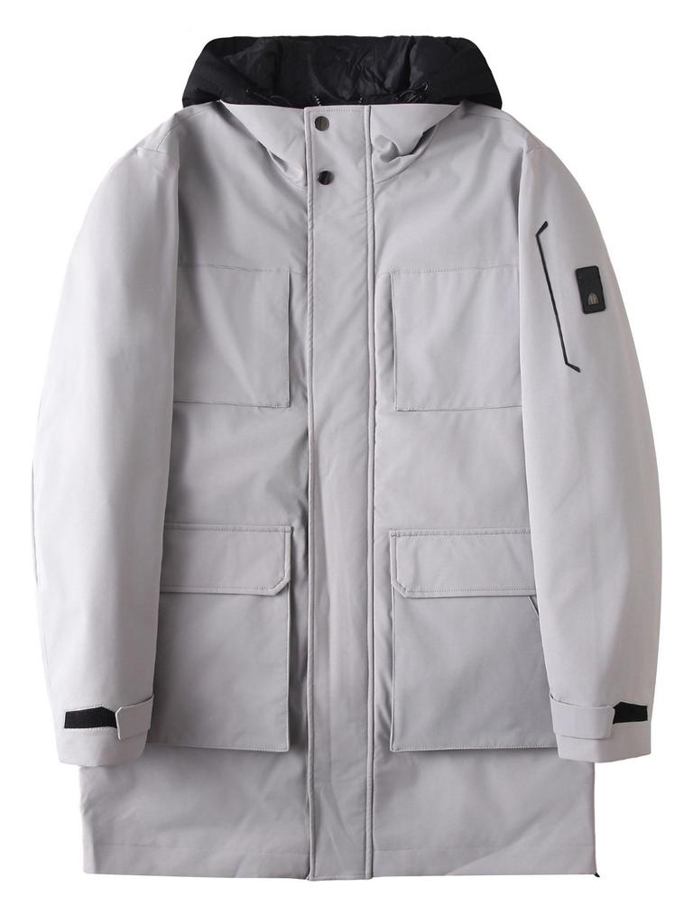 Wolf Men's Mid-Length Hooded Duck Down Jacket with Detachable Liner - Windproof and Warm for Winter