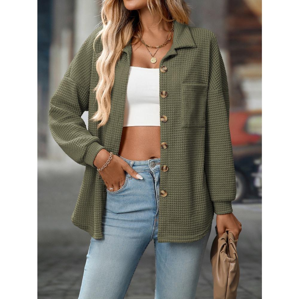 Autumn and Winter Loose Waffle Casual Commuter Versatile Women's Blouses & Shirts